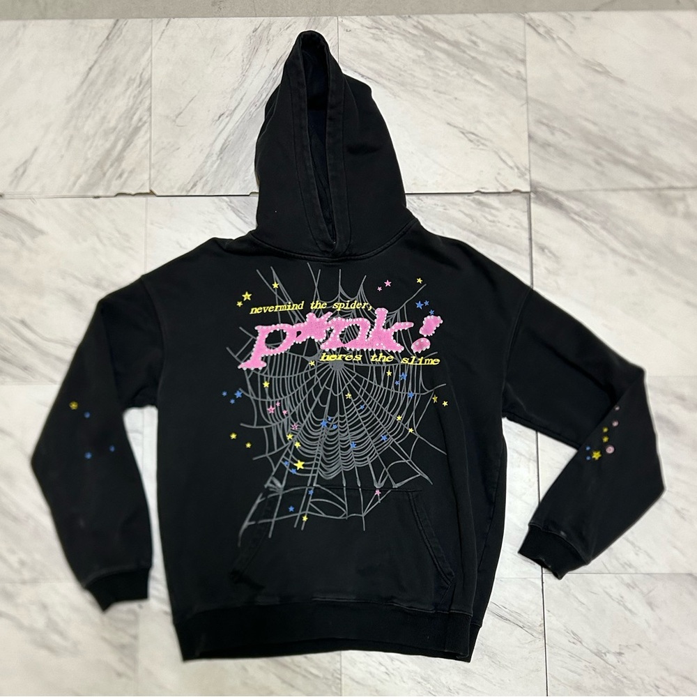 Sp5der Hoodie Men's Size Large Black Sp5der Worldwide Hoodie PINK! 100%Authentic